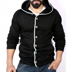 Black Cardigan Tipping Style Fleece Hoodie FS-2551